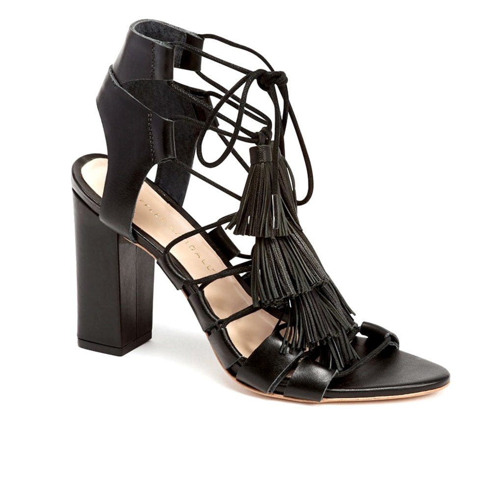 Loeffler Randall Black Lace-Up Tassel Heeled Sandals